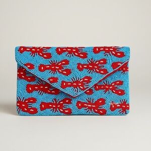 Lily Posh Beaded Lobster Clutch Crossbody Turquoise Red Nautical Coastal Bag